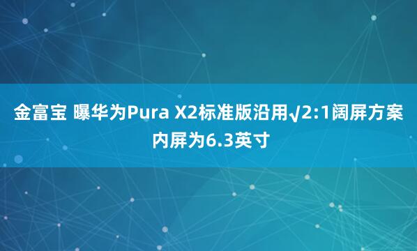 金富宝 曝华为Pura X2标准版沿用√2:1阔屏方案 内屏为6.3英寸